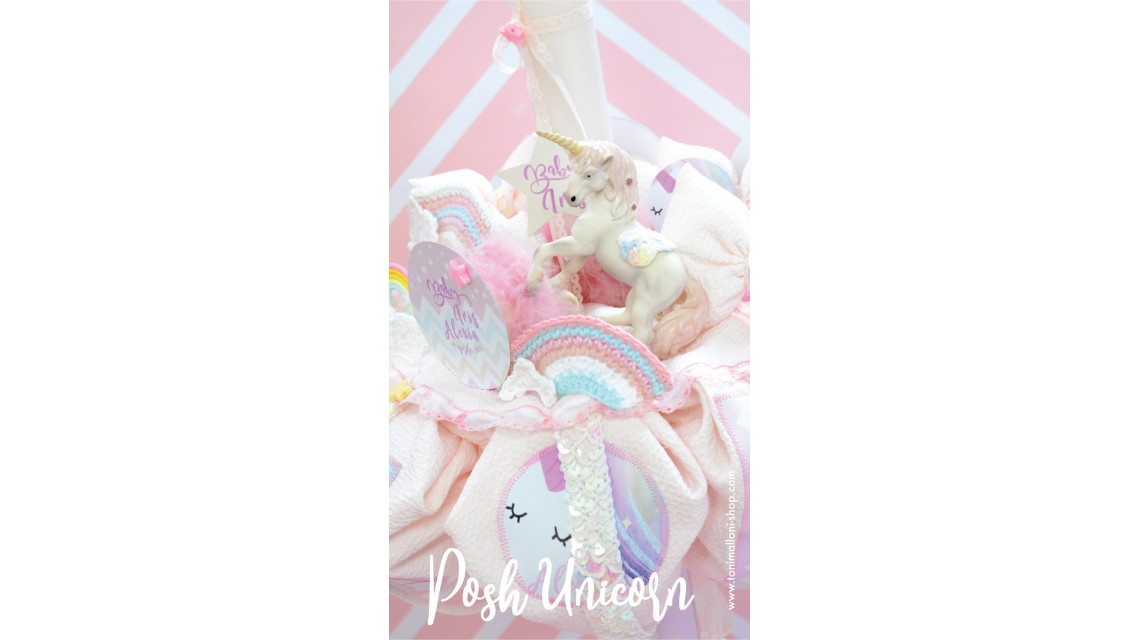 Lumanare botez cu unicorn si curcubee crosetate, 65x4 cm, Posh Unicorns  4